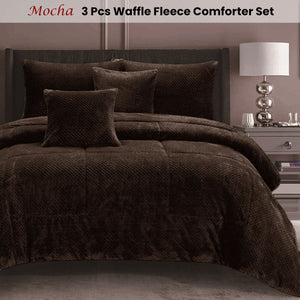 Ramesses Waffle Fleece Mocha 3 Pcs Comforter Set Queen