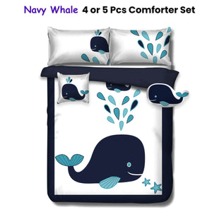 Ramesses Navy Whale Kids Advventure 5 Pcs Comforter Set Queen