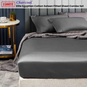 Ramesses 1500TC Elite Egyptian Cotton Sateen Fitted Sheet Combo Set Charcoal King