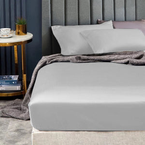Ramesses 1500TC Elite Egyptian Cotton Sateen Fitted Sheet Combo Set Silver Double
