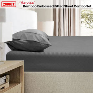Ramesses 2000TC Bamboo Embossed Fitted Sheet Combo Set Charcoal King