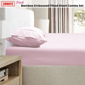 Ramesses 2000TC Bamboo Embossed Fitted Sheet Combo Set Pink Single