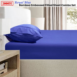 Ramesses 2000TC Bamboo Embossed Fitted Sheet Combo Set Royal Blue Double
