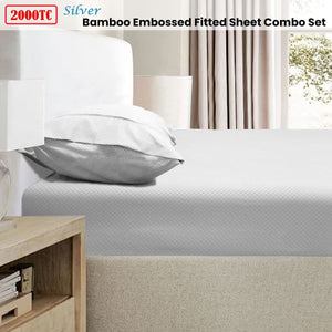 Ramesses 2000TC Bamboo Embossed Fitted Sheet Combo Set Silver Double