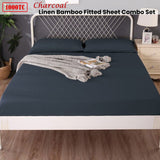 Ramesses 1000TC Linen Bamboo Fitted Sheet Combo Set Charcoal Double