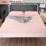 Ramesses 1000TC Linen Bamboo Fitted Sheet Combo Set Dusty Pink King Single