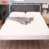 Ramesses 1000TC Linen Bamboo Fitted Sheet Combo Set White Double
