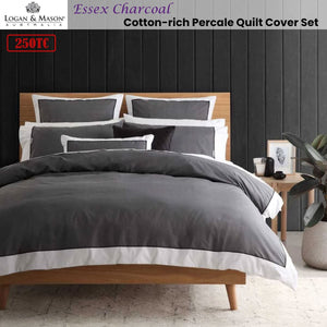 Logan and Mason Essex Charcoal Cotton-rich Percale Print Quilt Cover Set Queen