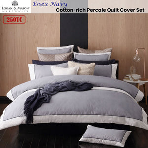 Logan and Mason Essex Navy Cotton-rich Percale Print Quilt Cover Set King