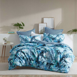Logan and Mason Heather Blue Cotton-rich Percale Print Quilt Cover Set King