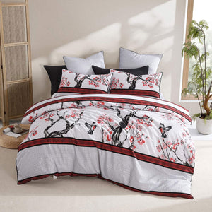 Logan and Mason Kyushu Red Cotton-rich Percale Print Quilt Cover Set Queen
