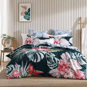 Logan and Mason Petra Teal Cotton-rich Percale Print Quilt Cover Set King