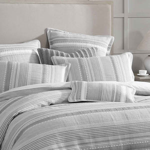 Private Collection Sinclair Silver Self Flanged Striped Quilt Cover Set King