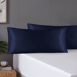 Pair of King Satin Silk Pillowcases with Envelope Closure 51 x 102 cm Navy