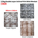 750gsm 3.5kg Double Layer Animal Print Faux Mink Blanket Queen 200x240 cm Wild Zebra