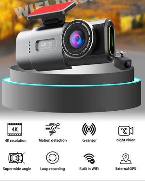 4K Dash Cam UHD 2160P WiFi Front Dashcam Night Vision Car Camera with 64GB Card