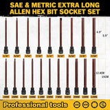 ELEAD Extra-Long Allen Hex Bit Socket Set: 20-Piece 3/8 Inch Drive, S2 Steel, Standard SAE & Metric (1/8-Inch - 7/16-Inch, 3-12mm) for Impact Drills and Ratchet Wrenches