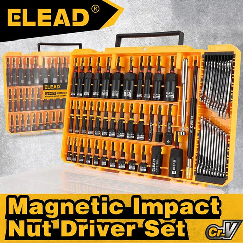 ELEAD 58Pc Magnetic Impact Nut Driver Set SAE Metric CR-V Socket Adapter w/case