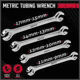 SEDY 4Pc Flare Nut Wrench Set Offset End Spanner Metric CR-V Steel Storage Pouch