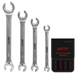 SEDY 4Pc Flare Nut Spanner Set SAE Brake Line Wrench Offset Head Organizer Pouch