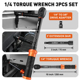 3Pc 1/4" Drive Click Torque Wrench Ratchet Socket Adaptor Extension WorkShop