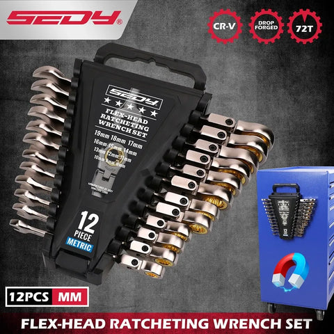 SEDY 12Pc Metric Flexible Ratchet Spanner Combination Spanner Magnetic Organizer In Australia - Darrahopens