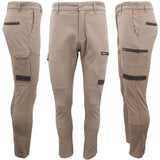 Men's Cotton Drill Cargo Work Pants UPF 50+ 13 Pockets Tradies Workwear Trousers, Khaki, 34