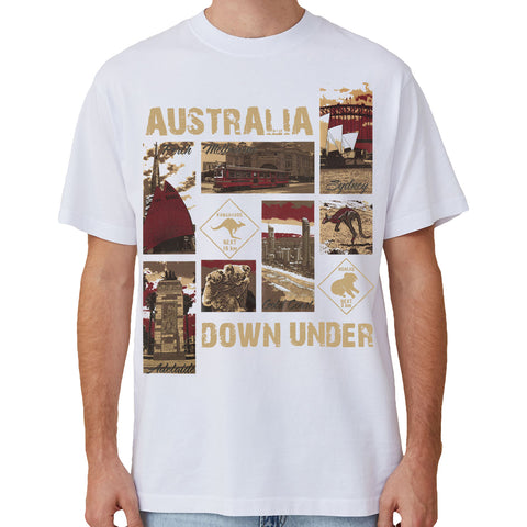100% Cotton Australia Down Under Souvenir T-Shirt Unisex Adult Iconic Tee Top, White, M