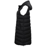 Women's Longline Padded Vest Hooded Jacket Puffer Puffy Quilted Zip Coat Gilet, Black, 16