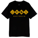 Adult Unisex 100% Cotton T Shirt Australia Wildlife Road Sign Souvenir Tee Tops, Black, S