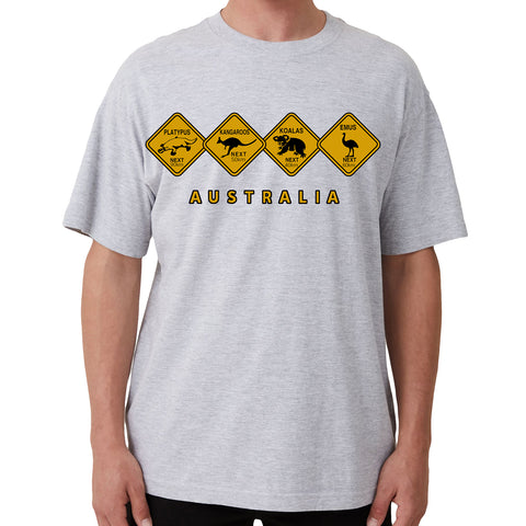 Adult Unisex 100% Cotton T Shirt Australia Wildlife Road Sign Souvenir Tee Tops, Grey, 3XL