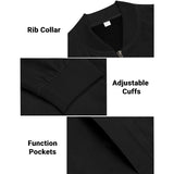 Men's Varsity Bomber Flight Jacket Breathable Windbreaker Zip Coat Faux Leather, Black, 2XL