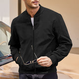 Men's Varsity Bomber Flight Jacket Breathable Windbreaker Zip Coat Faux Leather, Black, 3XL