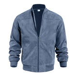 Men's Varsity Bomber Flight Jacket Breathable Windbreaker Zip Coat Faux Leather, Blue, XL