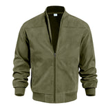 Men's Varsity Bomber Flight Jacket Breathable Windbreaker Zip Coat Faux Leather, Green, 2XL