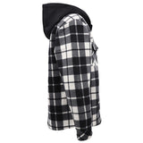 Men's Hooded Flannel Jacket Flannelette Plaid Fleece Shirt Zip Up Winter Coat, Black, S