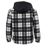 Men's Hooded Flannel Jacket Flannelette Plaid Fleece Shirt Zip Up Winter Coat, Black, M