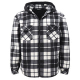 Men's Hooded Flannel Jacket Flannelette Plaid Fleece Shirt Zip Up Winter Coat, Black, XL