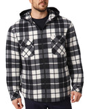 Men's Hooded Flannel Jacket Flannelette Plaid Fleece Shirt Zip Up Winter Coat, Black, 2XL