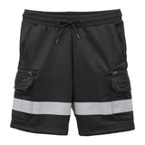 Hi Vis Fleece Work Cargo Shorts w Reflective Tape Workwear Tradie Utility Pants, Black, L