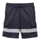 Hi Vis Fleece Work Cargo Shorts w Reflective Tape Workwear Tradie Utility Pants, Navy, XL