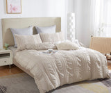 Tufted Boho Striped Embroidery Quilt/Doona/Duvet Cover Set - Super King Size