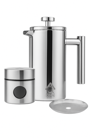 Silver French Press Coffee Maker 350ml with Coffee Bean Can + Extra Filter Gift Set