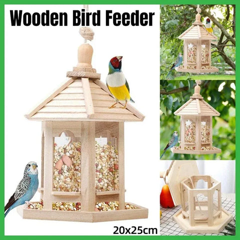 Wooden Bird Feeder Pavilion Style Birdhouse Weatherproof for Garden Outdoor