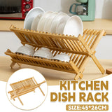 Bamboo Dish Drying Rack 2 Tier Foldable Sink Organiser 45 x 26cm Countertop
