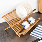 Bamboo Dish Drying Rack 2 Tier Foldable Sink Organiser 45 x 26cm Countertop