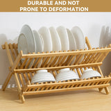 Bamboo Dish Drying Rack 2 Tier Foldable Sink Organiser 45 x 26cm Countertop