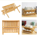 Bamboo Dish Drying Rack 2 Tier Foldable Sink Organiser 45 x 26cm Countertop