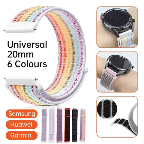 20mm Nylon Braided Sport Loop Velcro Watch Band Strap Compatible Replacement - Red-Black