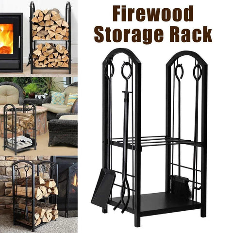 5-Piece Firewood Storage Rack and Fireplace Tool Set